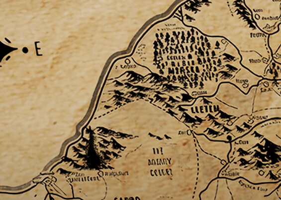 Fantasy map from Cut in Half showing regions like Genlix Lletil and Sarro with stylized terrain