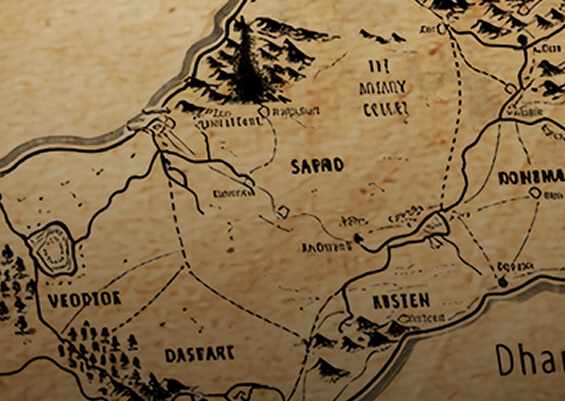 A detailed map illustrating the land of the dead, featuring various regions and pathways for souls to navigate.
