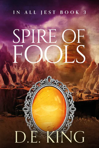Spire of fools book cover with a sandstorm spire in the background and an amber ring sitting prominently at the bottom