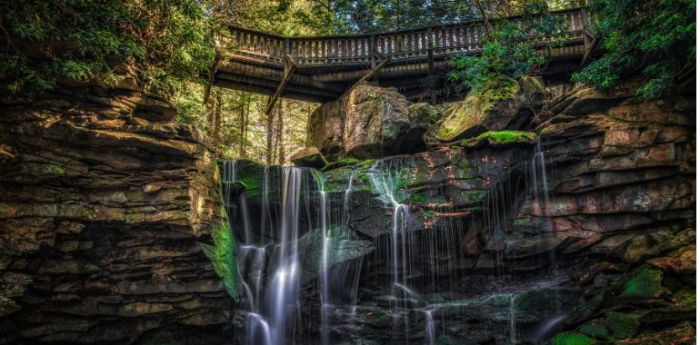 fantasy walkway over a waterfall