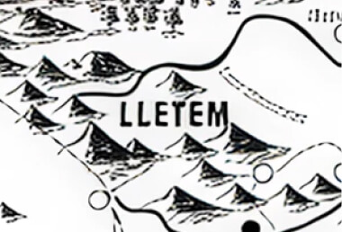 Stylized map showing a mountainous region labeled Lletem with triangular icons and curved terrain lines.