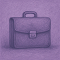 Stylized purple illustration of a briefcase with top handle and front clasp on a solid background.