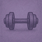 Stylized purple illustration of a dumbbell with round weights on each end against a solid background.